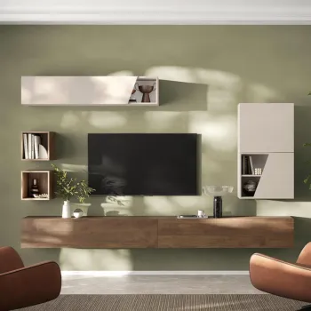 Acquista ora Parete sospesa con ante oblique, 305x30x210 h cm, Cashmere e Mercure, collezione Logica
