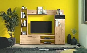 Parete attrezzata 190 cm, finitura Rovere e Carbone