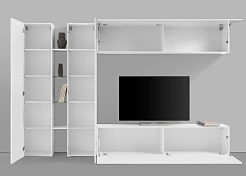 Conveniente e funzionale Parete attrezzata L.280 cm, finitura Bianco lucido 