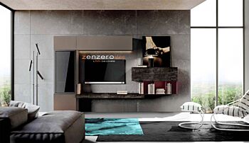 Parete attrezzata Made in Italy in finitura Legno bruciato, Bronzo e Moka