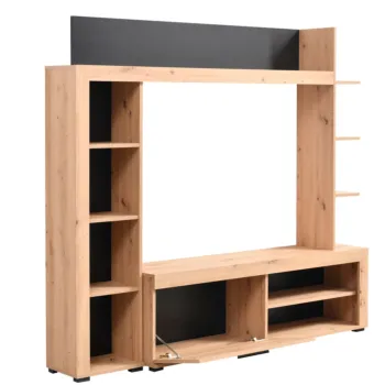 Parete attrezzata moderna finitura Rovere e Nero Zenzero Shop