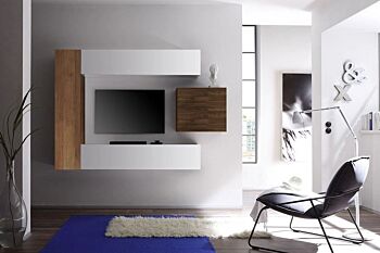 Parete attrezzata moderna di design, Noce Dark, Mercure e laccato bianco - 196x169 cm