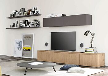 Parete attrezzata con base tv in finitura Royal oak e Grigio titanio