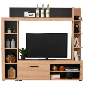 Parete attrezzata moderna finitura Rovere e Nero Zenzero Shop