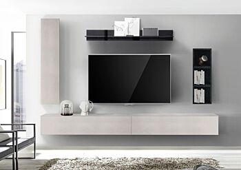 Soggiorno Zenzero parete attrezzata sospesa moderna in finitura Nero e Gesso