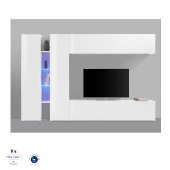 Conveniente e funzionale Parete attrezzata L.280 cm, finitura Bianco lucido 