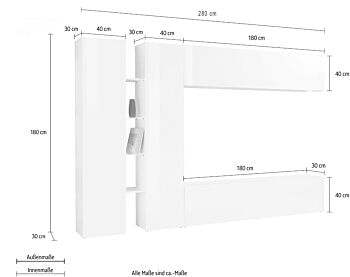 Parete attrezzata economica e moderna con vetrina L.280 cm, finitura Antracite lucido