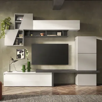 Aggiungi al carrello Parete attrezzata 280x40x202 h cm, Gesso e Bianco, collezione Logica