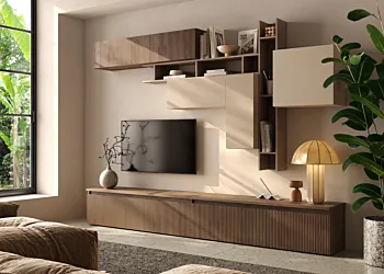 Parete attrezzata Mercure cannettato, Bronzo e Cashmere, L.276 H.170