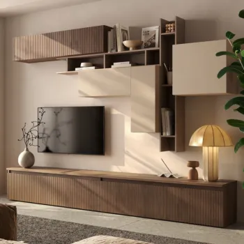 Parete attrezzata Mercure cannettato, Bronzo e Cashmere, L.276 H.170