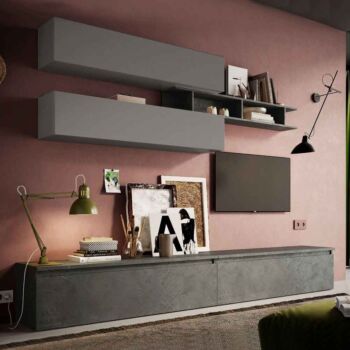 Soggiorno moderno, Mobile TV, colore Ardesia e Piombo