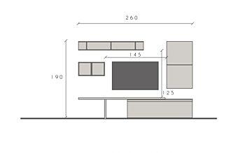 Parete attrezzata 260x40x190 h cm, Argilla, Cadiz e Bronzo, collezione Logica