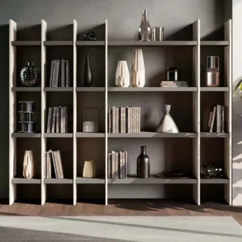 Libreria moderna 221x38x185 h cm, Bianco altea e Grigio cenere, collezione Easy Zenzero Shop