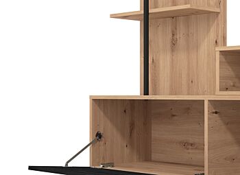 Parete moderna con ribalta e libreria, finitura Rovere e Carbone