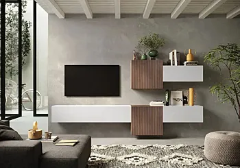 Aggiungi al carrello Pareti attrezzate 262x30x190 h cm, Bianco lucido e Mercure cannettato, collezione Logica