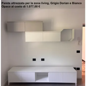 Parete attrezzata per la zona living, Grigia titanio con pensile Bianco Opaco