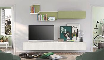 Parete attrezzata Verde oliva e Rovere bianco, sospesa