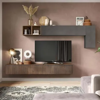 Parete attrezzata 276x30x180 h cm, Piombo e Mercure cannettato, collezione Logica Zenzero Shop