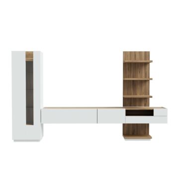 Parete attrezzata con mobile sospeso, 340x194x41 h cm, Bianco gesso e Rovere valencia Zenzero Shop