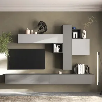 Acquista ora Parete attrezzata 276x30x210 h cm, Ardesia, Gesso e Piombo, collezione Logica