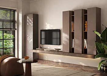Parete attrezzata moderna, L.330 H.186, Mercure e Bronzo