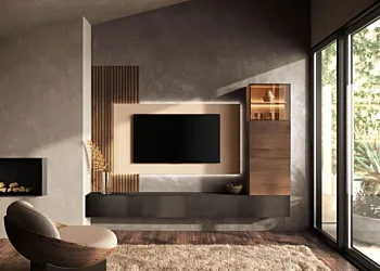 Parete moderna sospesa, Mercure cannettato, Lava, Cashmere e Mercure
