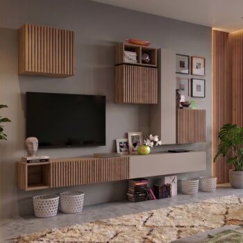 Parete attrezzata, moderna e di design, Mercure cannettato e Cashmere