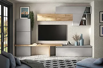 Acquista ora Parete attrezzata 305x40x210 h cm, Gesso e Cadiz, collezione Logica