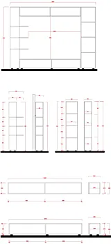 Pareti attrezzate con pensili e  vetrina finitura bianco lucido e beton