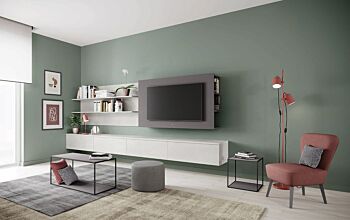 Parete moderna da sala, finitura Cemento artico e Grigio titanio
