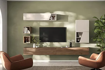 Acquista ora Parete sospesa con ante oblique, 305x30x210 h cm, Cashmere e Mercure, collezione Logica