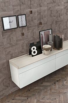 Madia sospesa 2 cestoni e 2 cassetti, finitura materico Madreperla e Bianco gesso