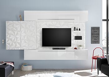 Parete attrezzata moderna con contenitore a parete Bianco Laccato Lucido serigrafato