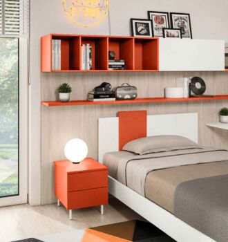 Letto singolo POP 02, finitura Corallo e Bianco Opaco