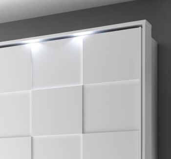 Armadio moderno 2 ante scorrevoli con forme geometriche, 220x210, bianco opaco