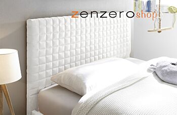 Letto Square bianco in tessuto imbottito una piazza e mezza,  testiera riquadrata
