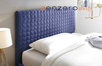 Letto matrimoniale Square in tessuto blu imbottito, testiera riquadrata