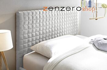 Letto singolo Square grigio in tessuto imbottito, testiera riquadrata