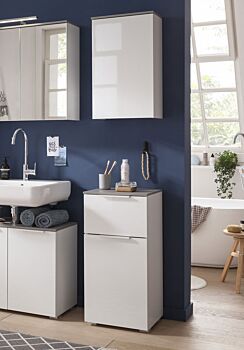 Mobiletto bianco Laccato e top Grigio Cemento da bagno