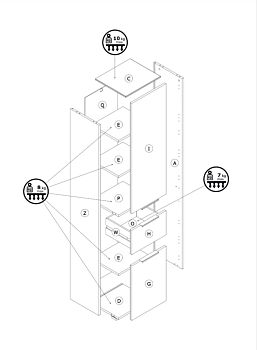Colonna multiuso 2 ante + 1 cassetto, Bianco Laccato e top Grigio Cemento