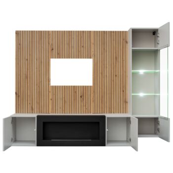 parete attrezzata grigio perla e artisan oak