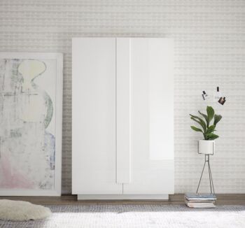 Madia moderna, colonna 2 ante in finitura Bianco laccato lucido