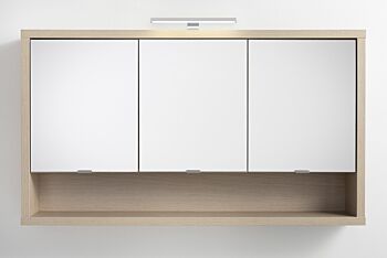Mobile del bagno,Pensile specchio con 3 ante in finitura Rovere