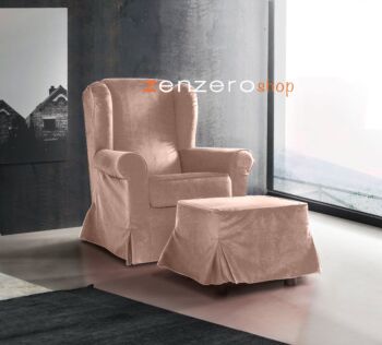 Poltrona di design con braccioli in tessuto sfoderabile, Rosa antico 