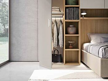Ponte con libreria e boiserie, Grigio seta e Noce biondo