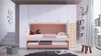 Cameretta a ponte rosa Peonia, Rosa antico e Bianco frassino, 2 posti letto