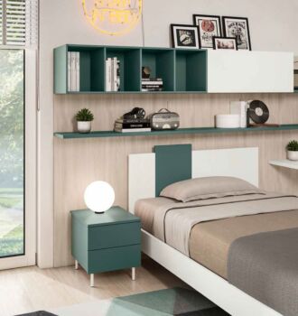 Letto singolo POP 02, finitura Verde Salvia e Bianco