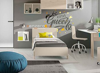 Letto singolo POP 03, finitura Orzo e Olmo Natura