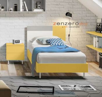 Letto singolo POP 01, finitura Senape, Bianco Opaco e Grigio Seta