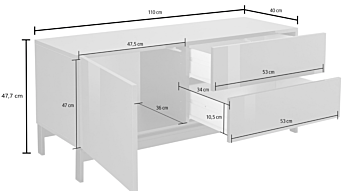 Porta TV di design, 2 cassetti 1 anta in finitura antracite lucido